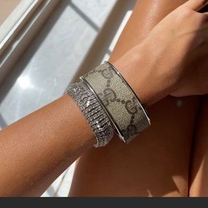 Authentic vintage monogram canvas Circa 1990s Gucci monogram bangle in silver